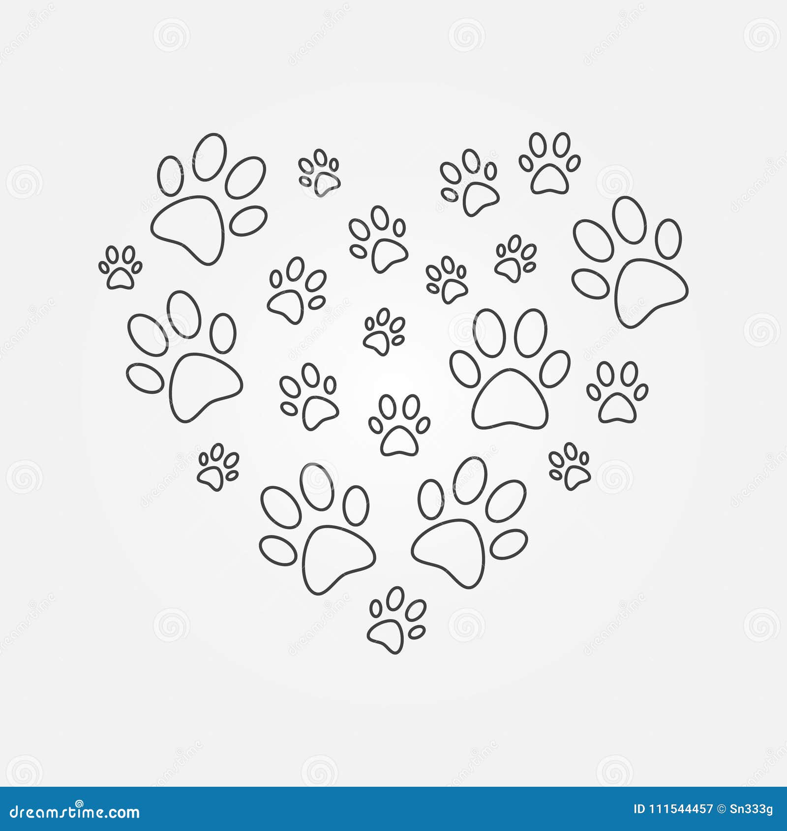 Heart With Dog Paw Prints Outline Vector Illustration Stock Vector -  Illustration Of Silhouette, Shape: 111544457