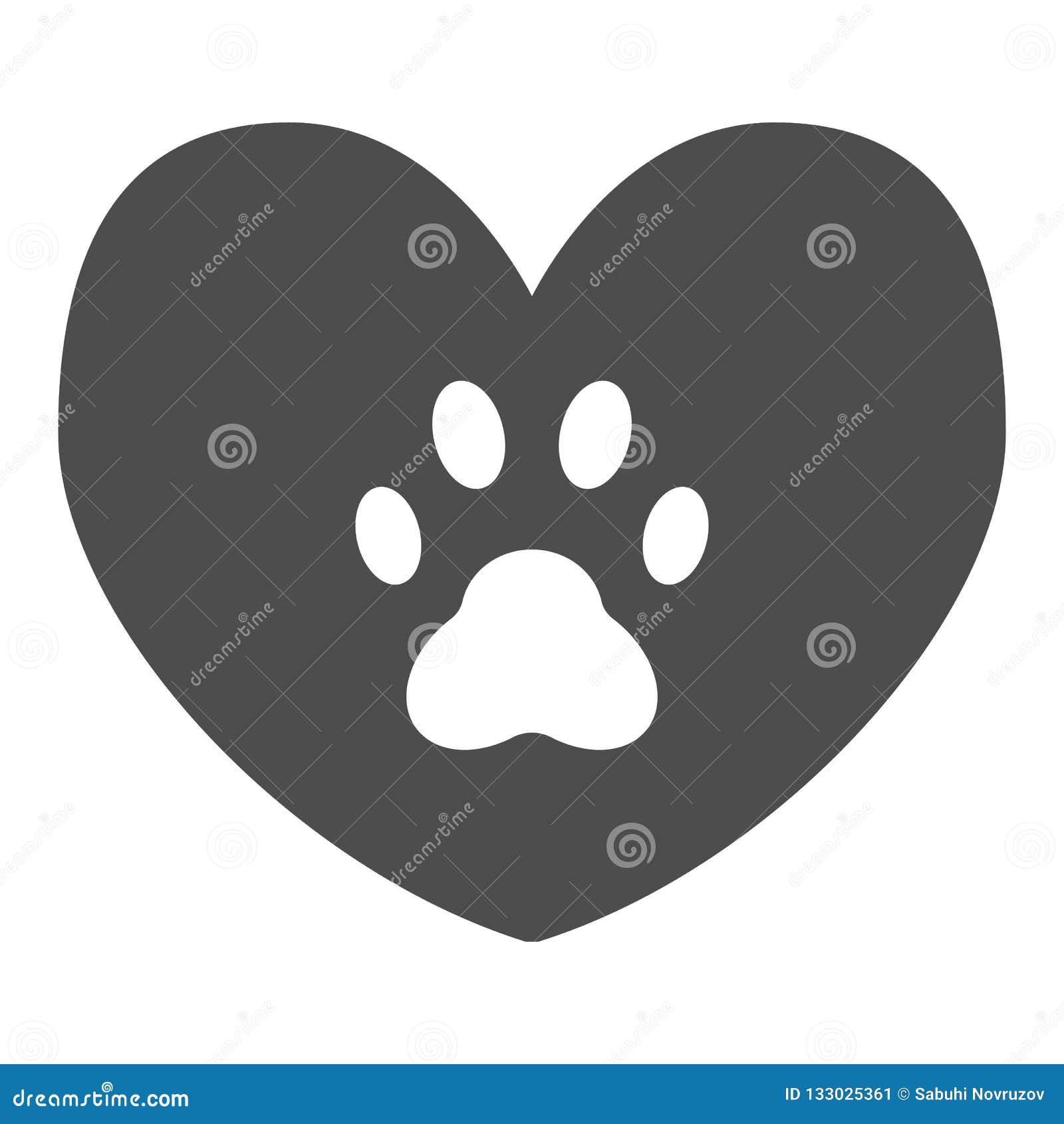 Heart With Dog Paw Solid Icon. Heart And Paw Print Vector ...