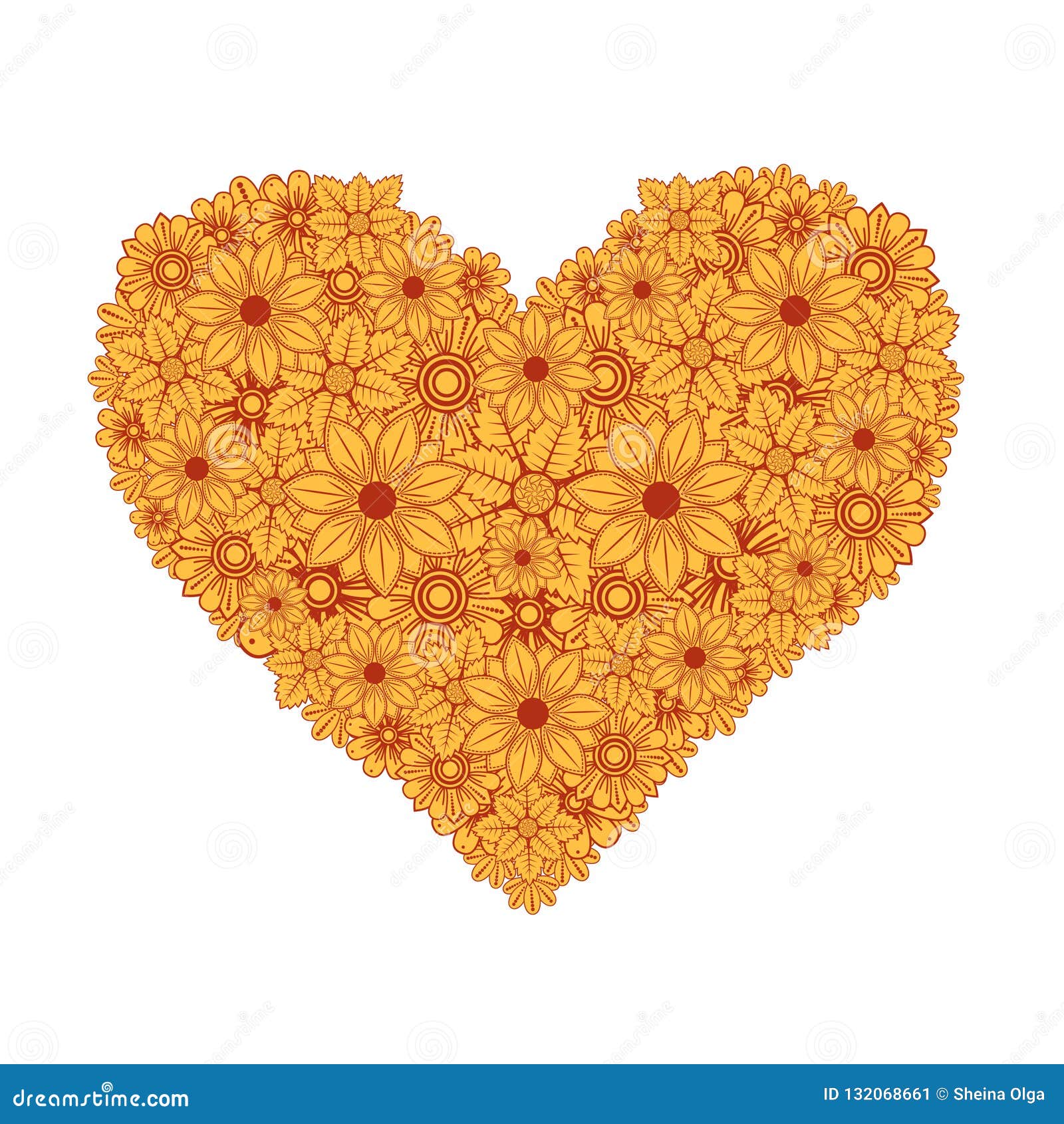 Download Heart Of Doodle Orange And Brown Flowers Stock Vector ...