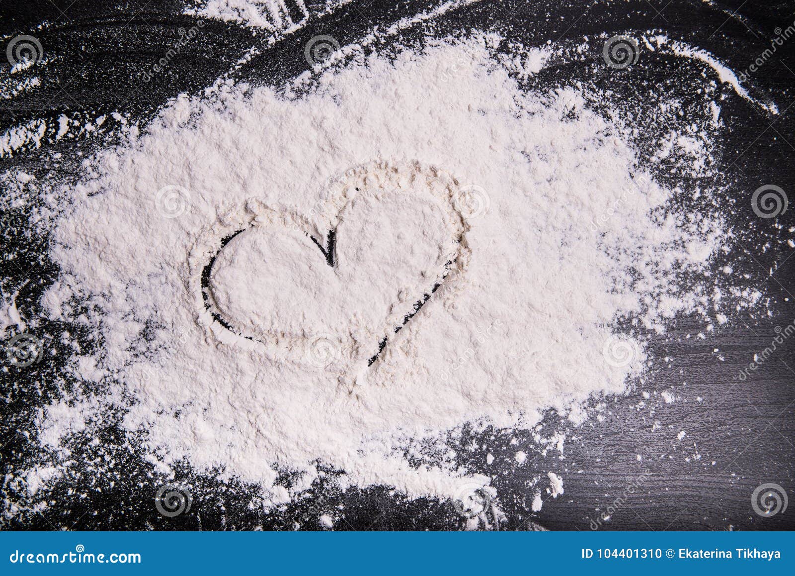 Heart Painted with Finger in Wheat Meal on a Grey Working Surface Stock ...