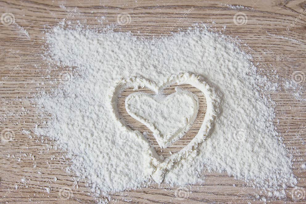 Heart drawn on flour stock image. Image of flour, heart - 28073785