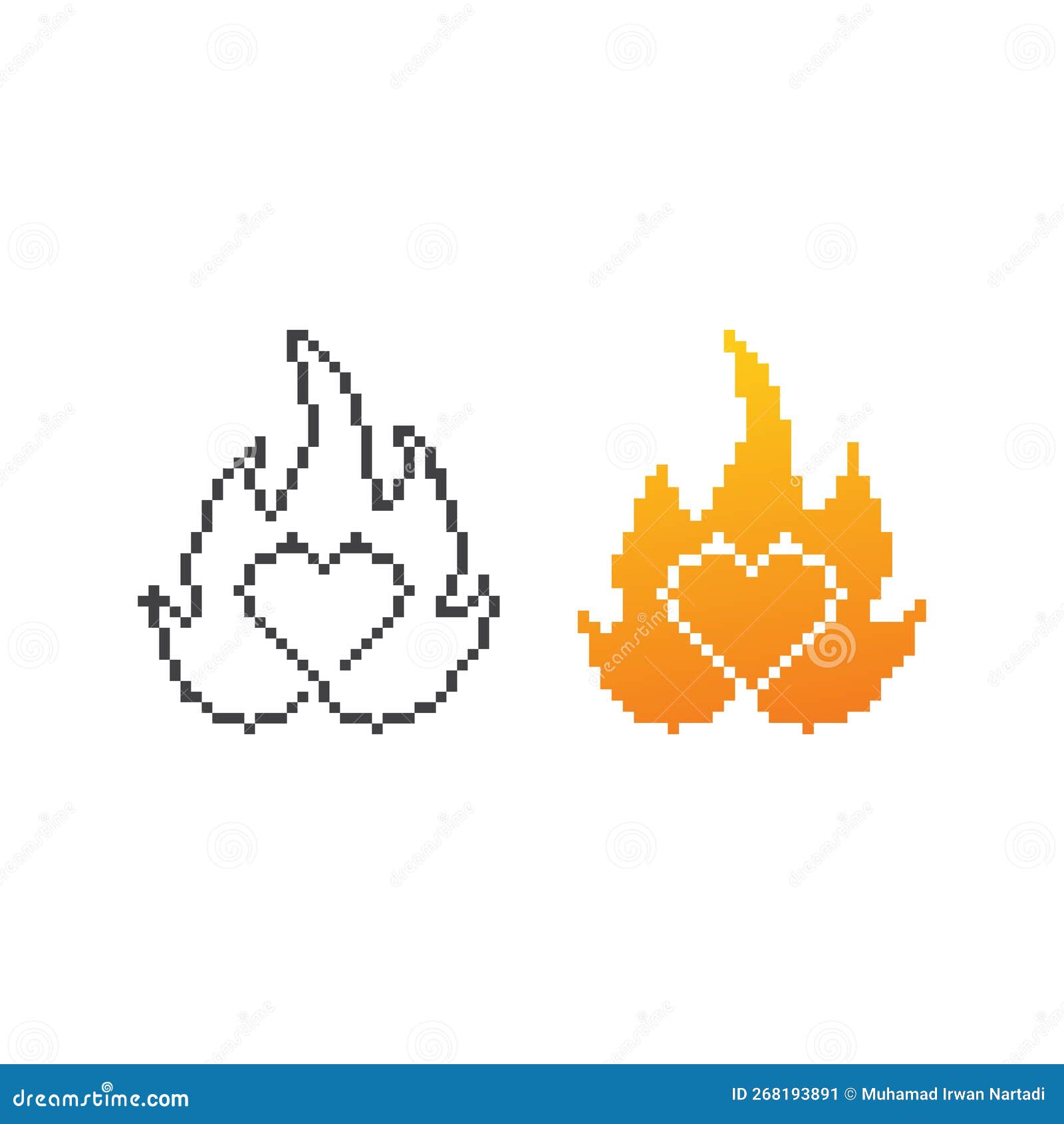 Heart on Fire, Love Fire. Pixel Art 8 Bit Vector Icon Illustration Stock Illustration