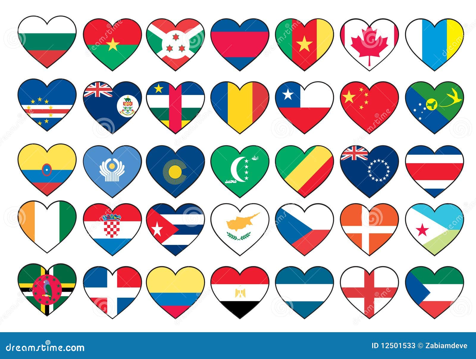 Heart flags set stock vector. Illustration of travel 12501533