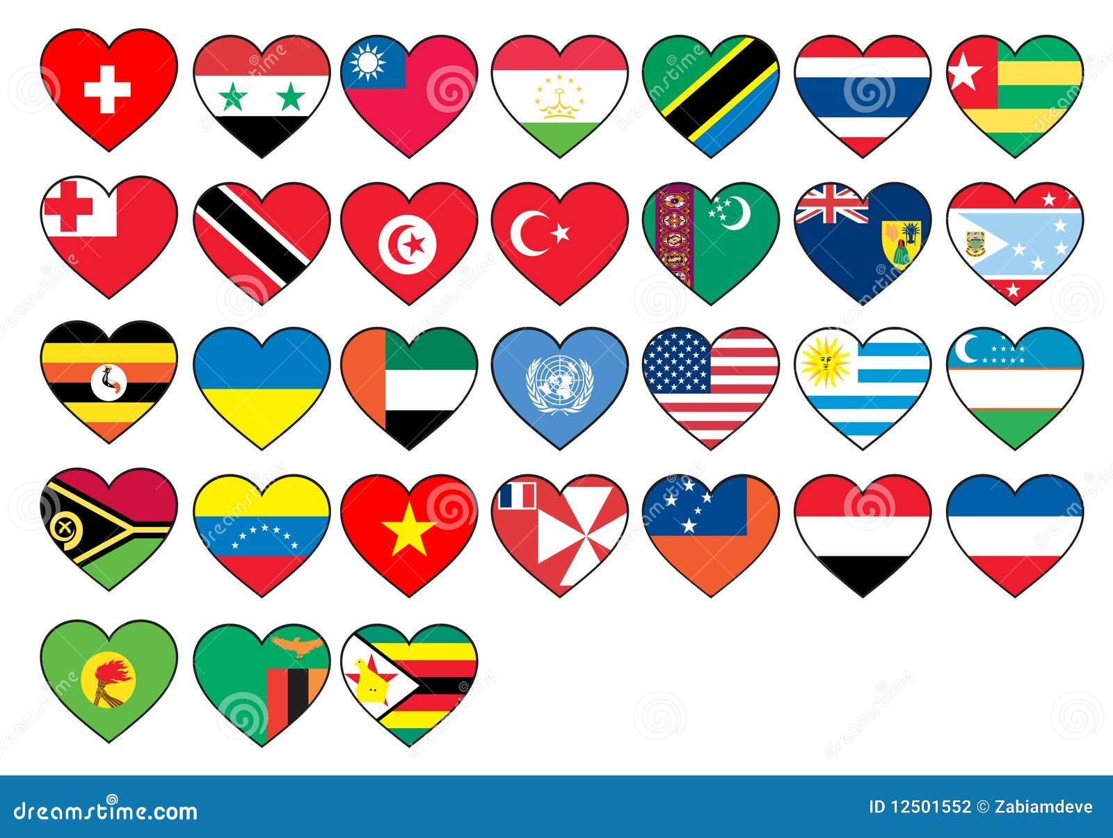 Heart flags set stock vector. Illustration of alliance 12501552