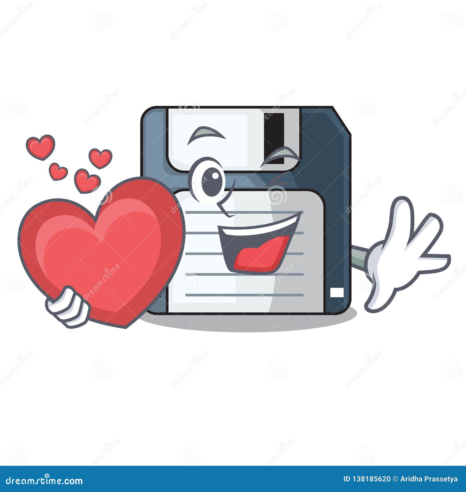 With Heart Floppy Disk in the Character Funny Stock Vector