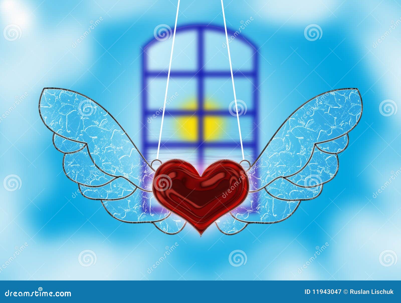 A heart flying in a window stock illustration. Illustration of love
