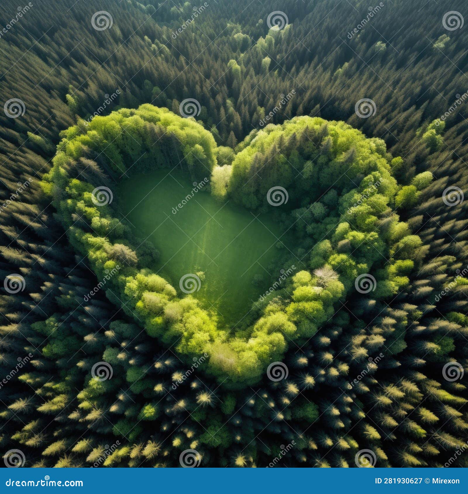 Heart Forest Shape in the Forest from Aerial View in Concept of