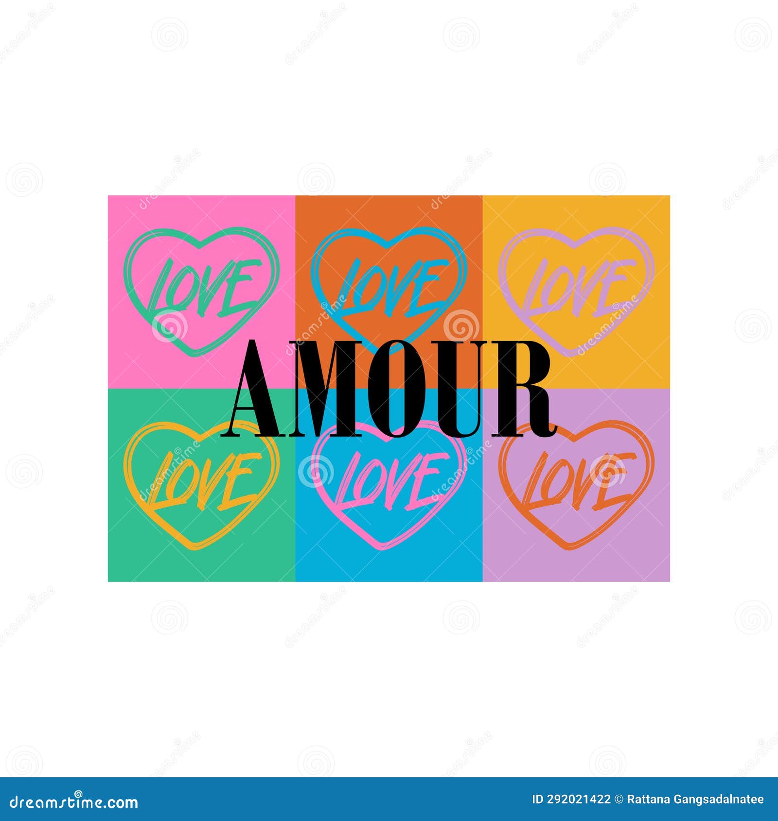 Colorful Heart Amour French Means Love Stock Illustration