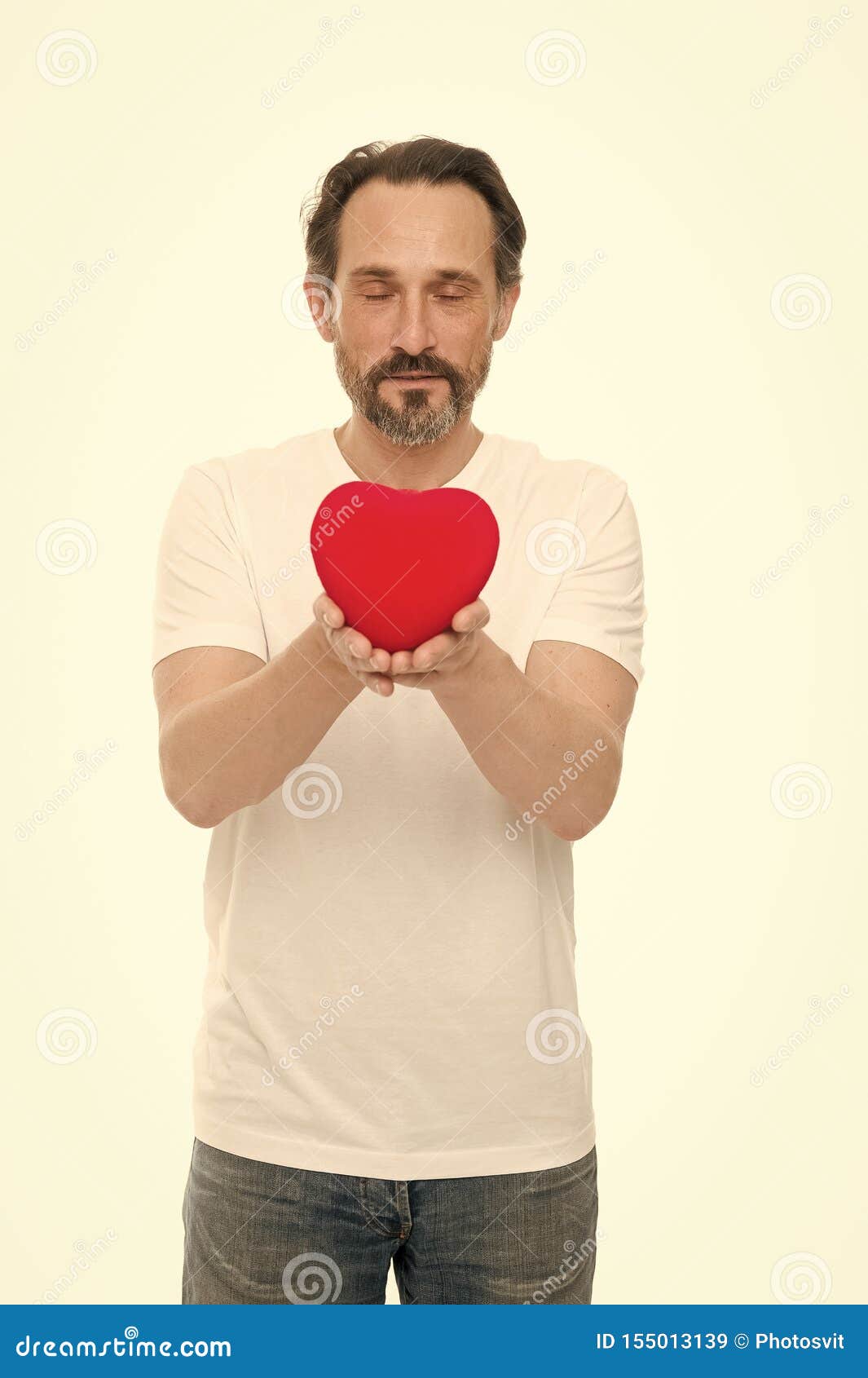 Heart T Or Present Greeting From Sincere Heart Man Bearded Hipster Hold Heart Celebrate