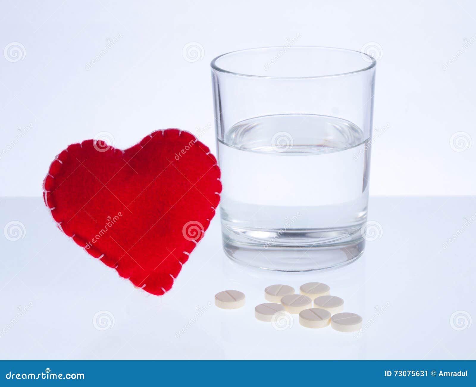 Heart, Glass of Water and Pills Stock Image Image of condition