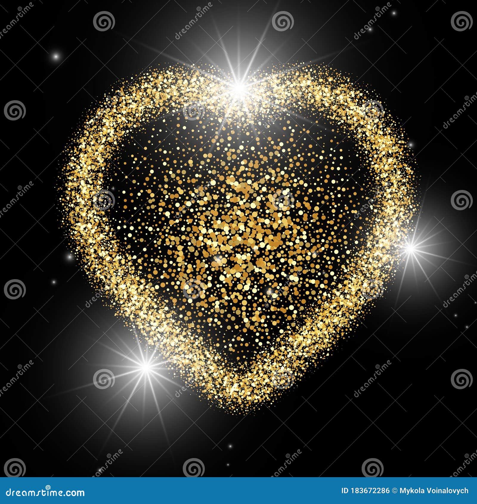 Gold glitter valentine hearts on red background. Luxury Elegant