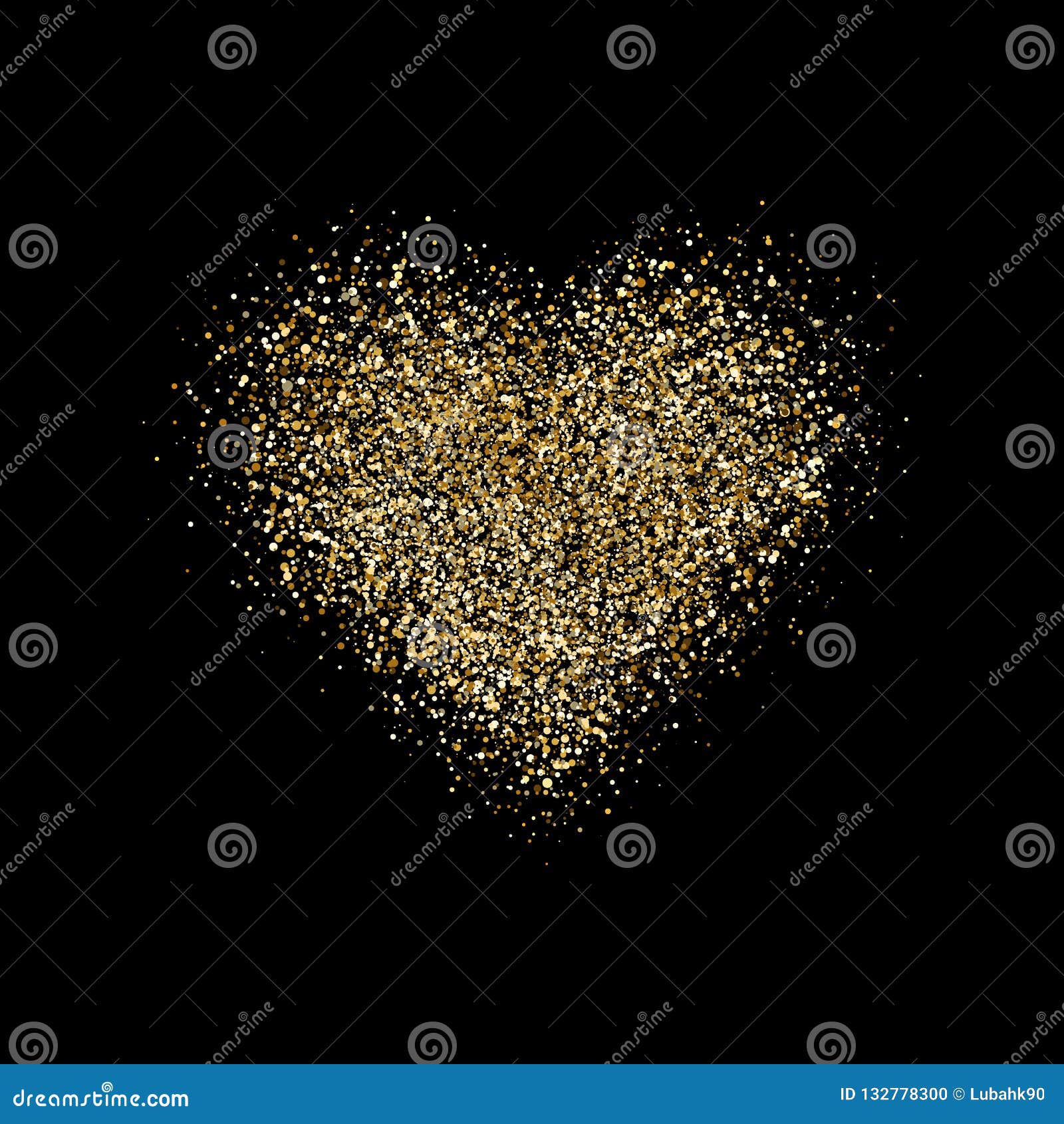 Gold glitter heart with sparkles on black background Stock Vector