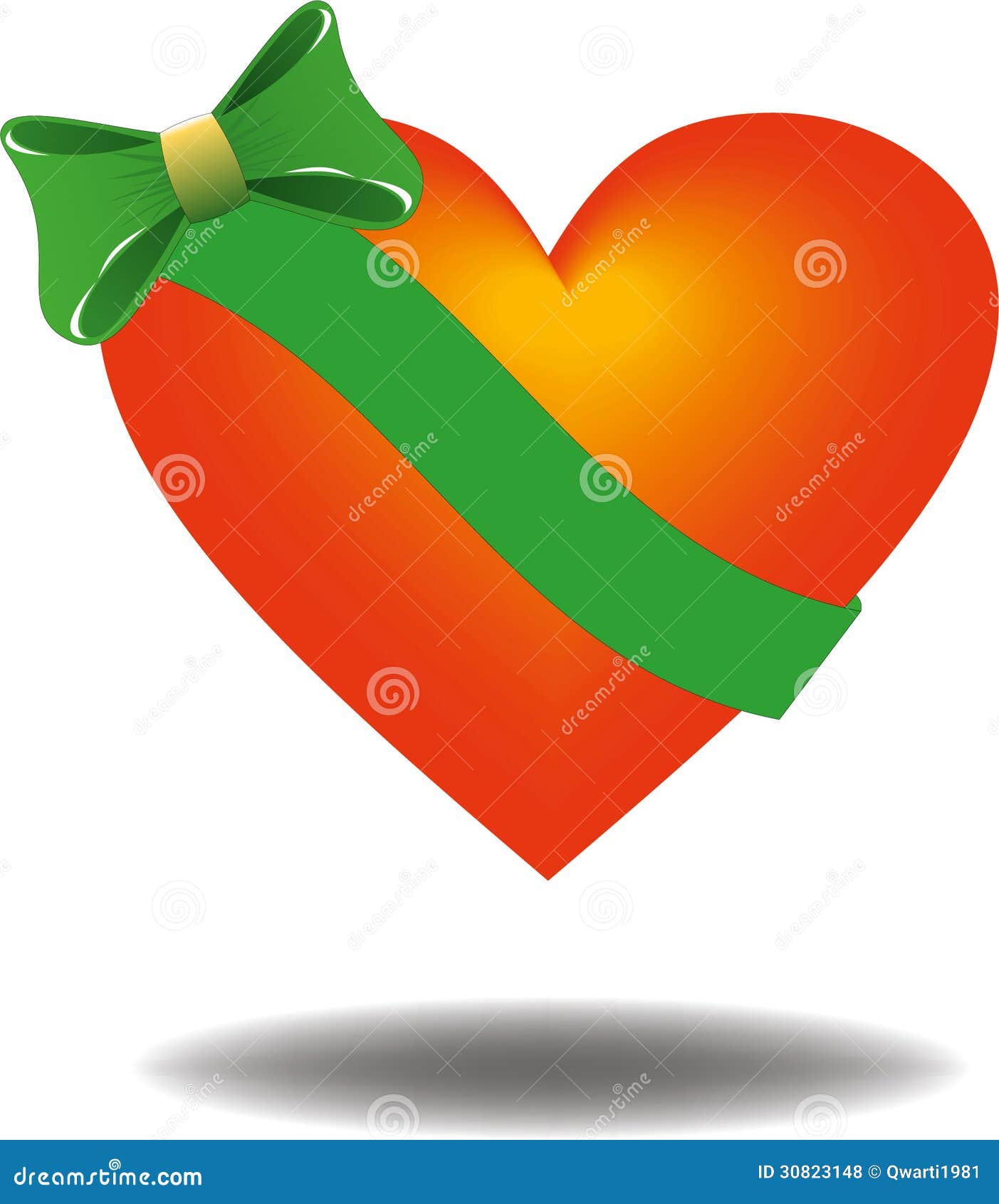 Heart with a green ribbon stock vector. Illustration of cute 30823148