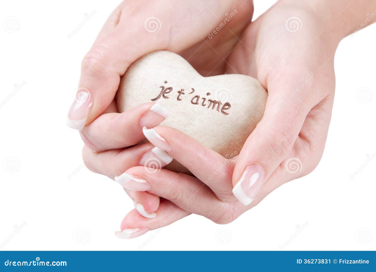 Heart In Hand Isolated With French Words For I Love You Stock