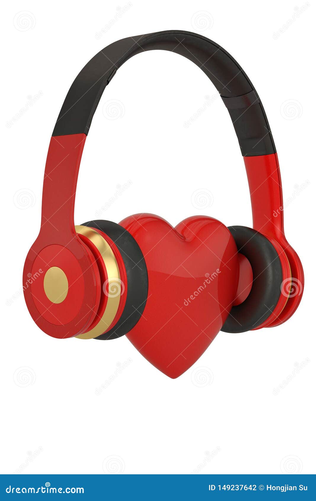Heart and Headphones Isolated on White Background. 3D Illustration