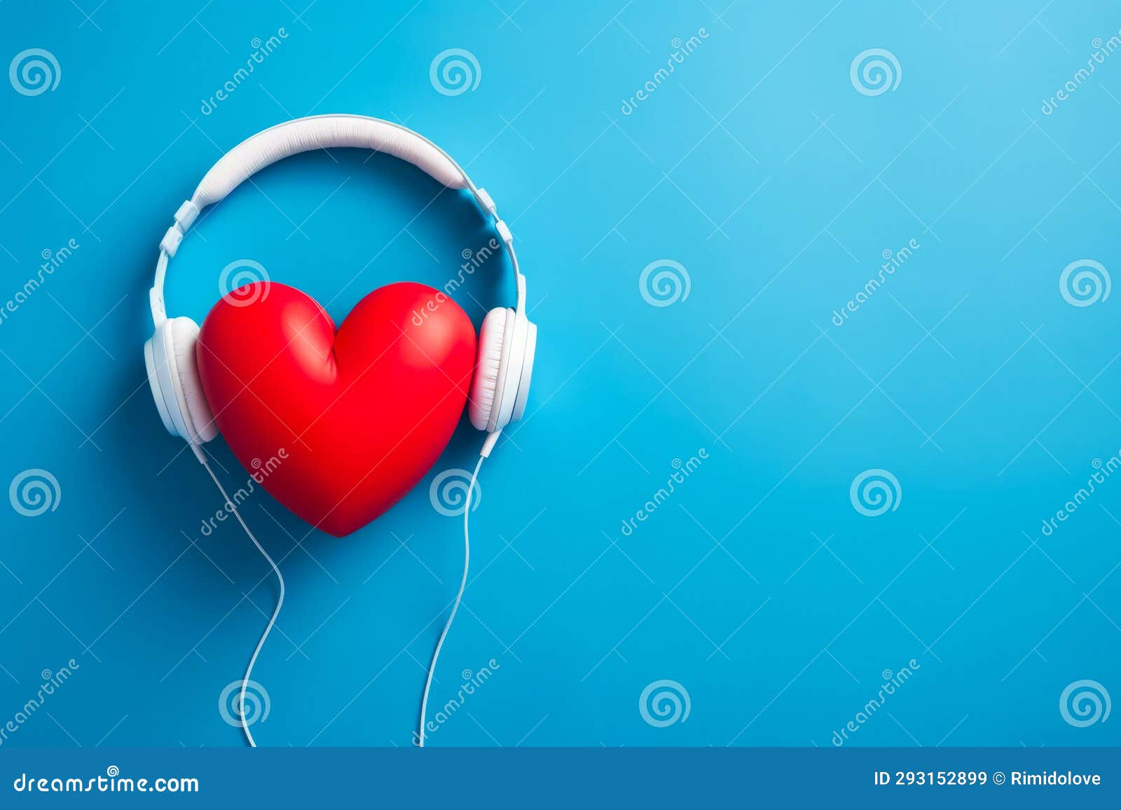 Heart with Headphones Red on Blue Background, Generative AI Stock