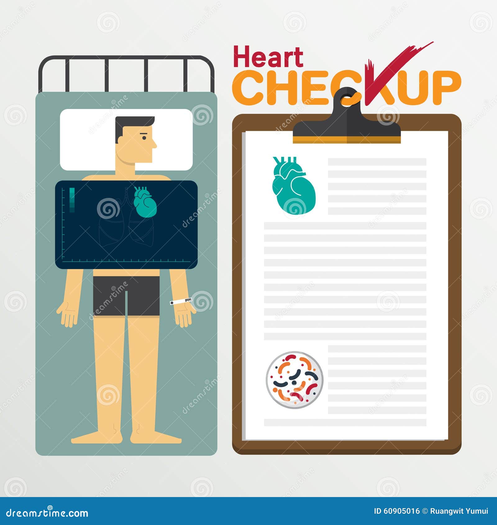 heart infochart in flat . checkup clipboard.