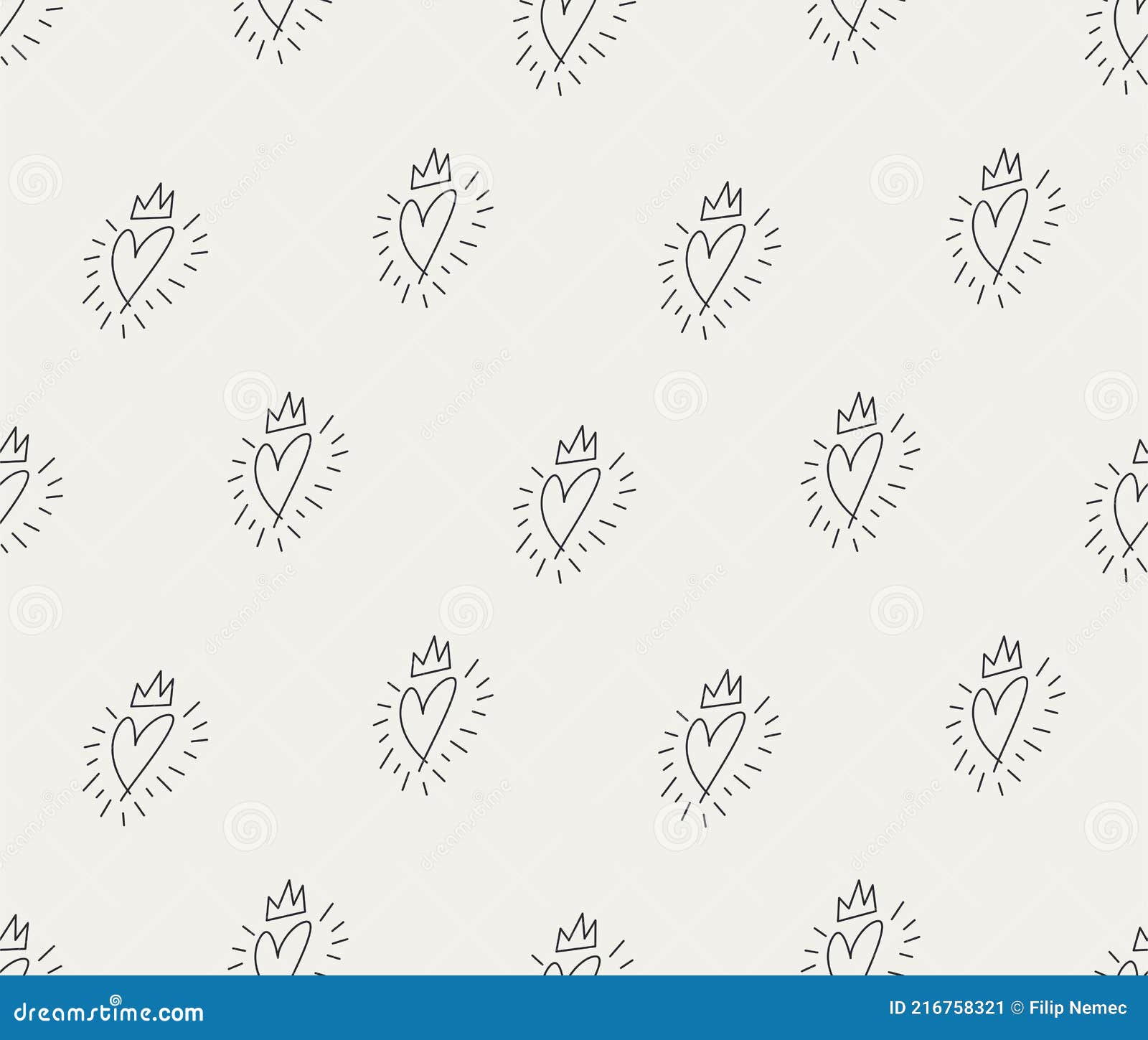 Heart Line Crown Vector Seamless Pattern Stock Vector Illustration of