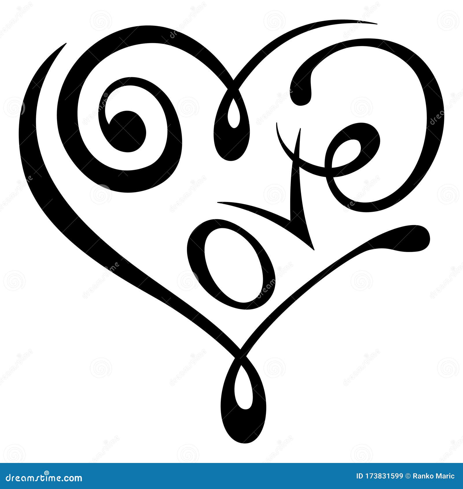 Heart in Love Black and White Tribal Tattoo with Curly Lines Stock Vector -  Illustration of sign, icon: 173831599