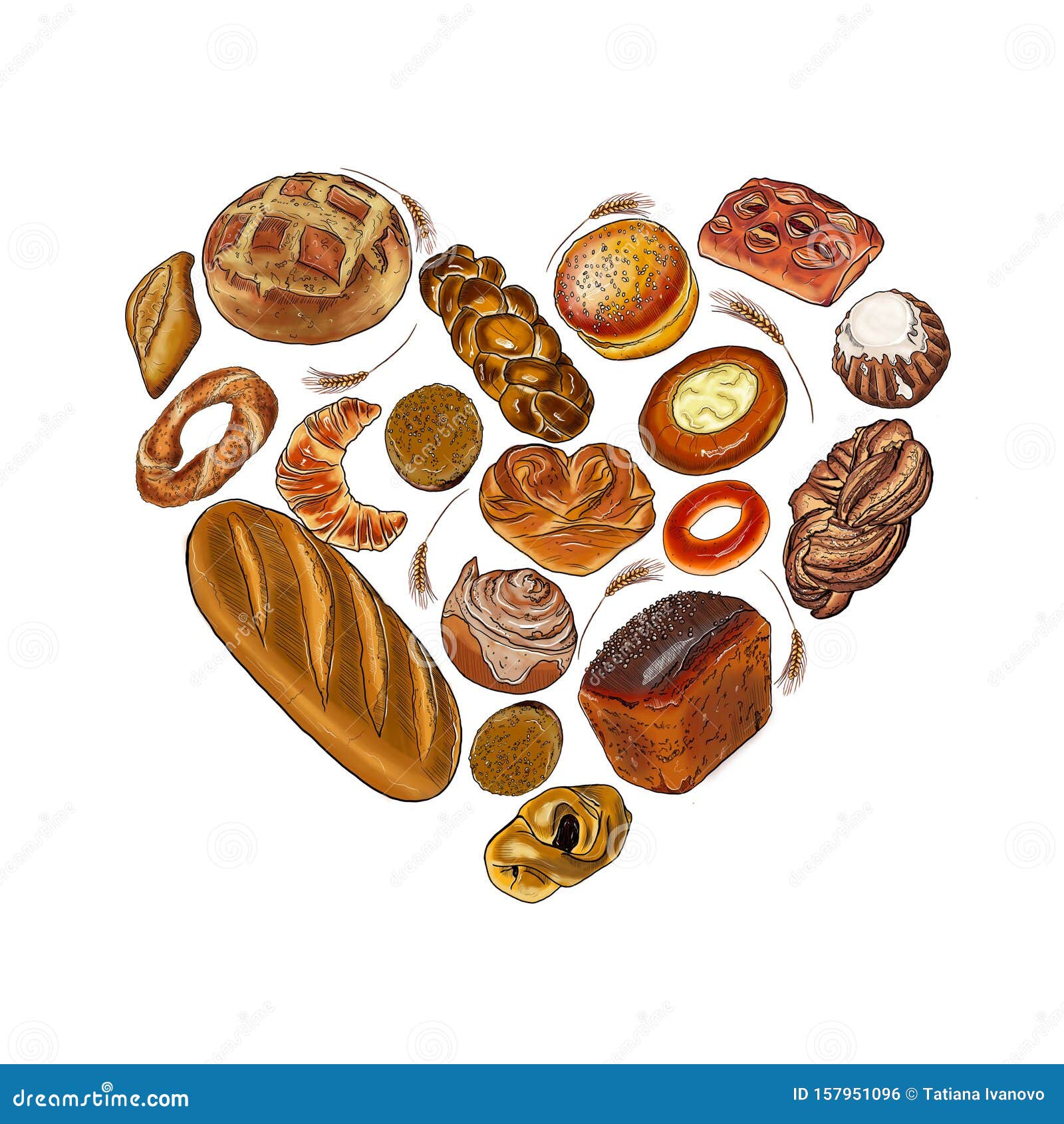 Heart Made of Buns on a Background. Signboard for a Bakery Shop. Stock Illustration - Illustration of brick, biscuit: 157951096