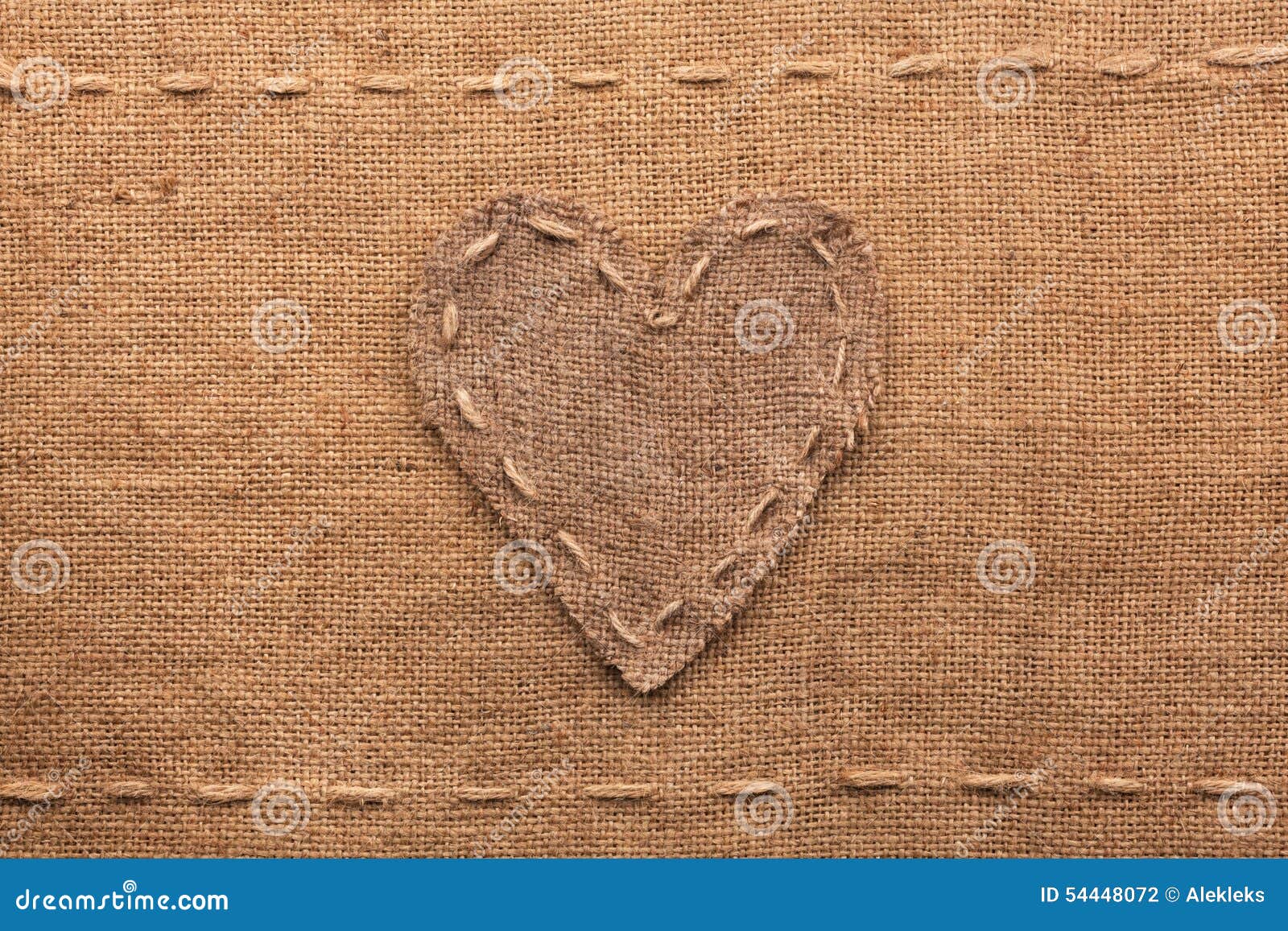 Heart Made of Burlap Lies on a Sacking Background Stock Photo Image