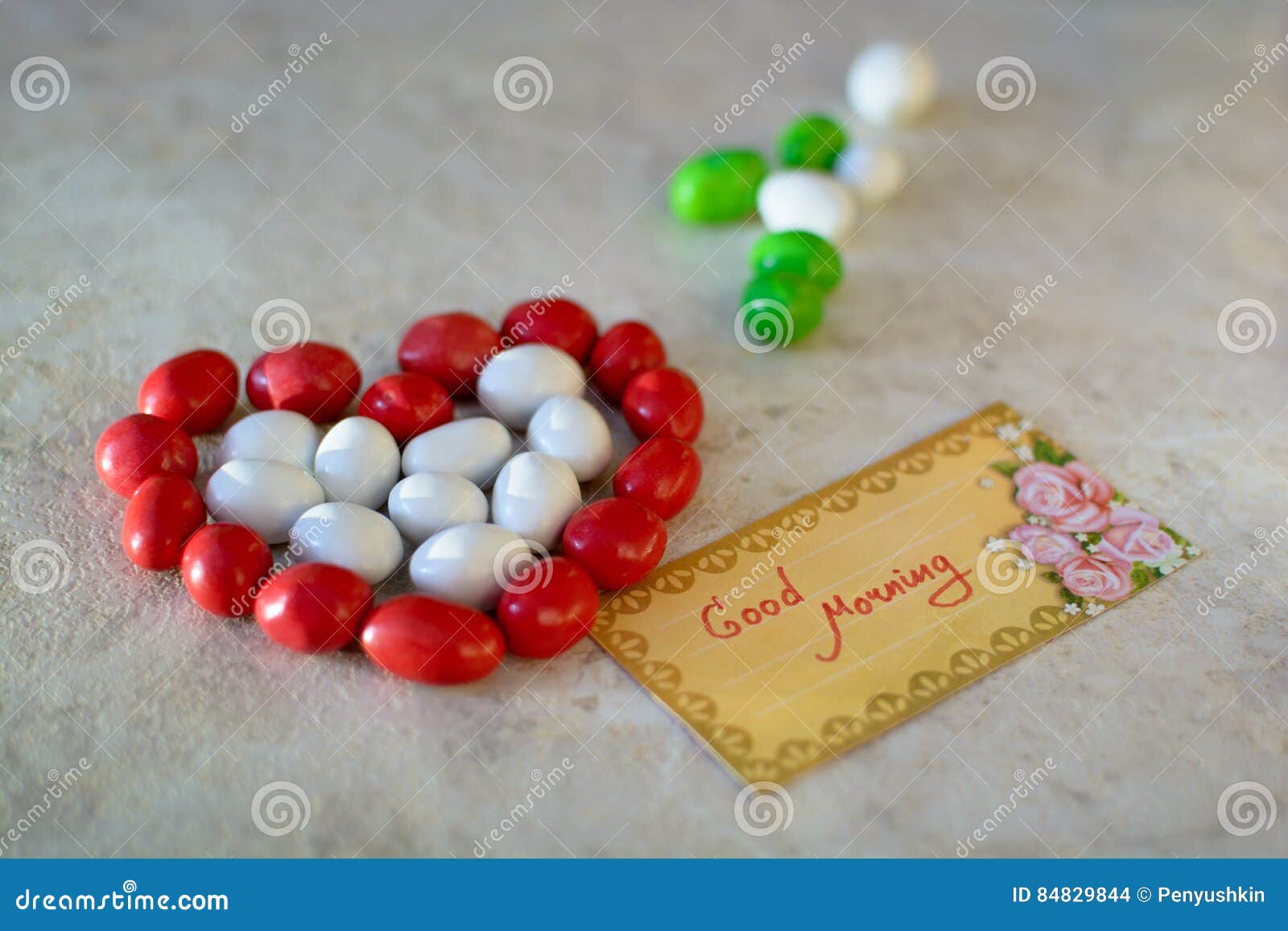 Heart Made of Candies with Good Morning Message Stock Photo Image of