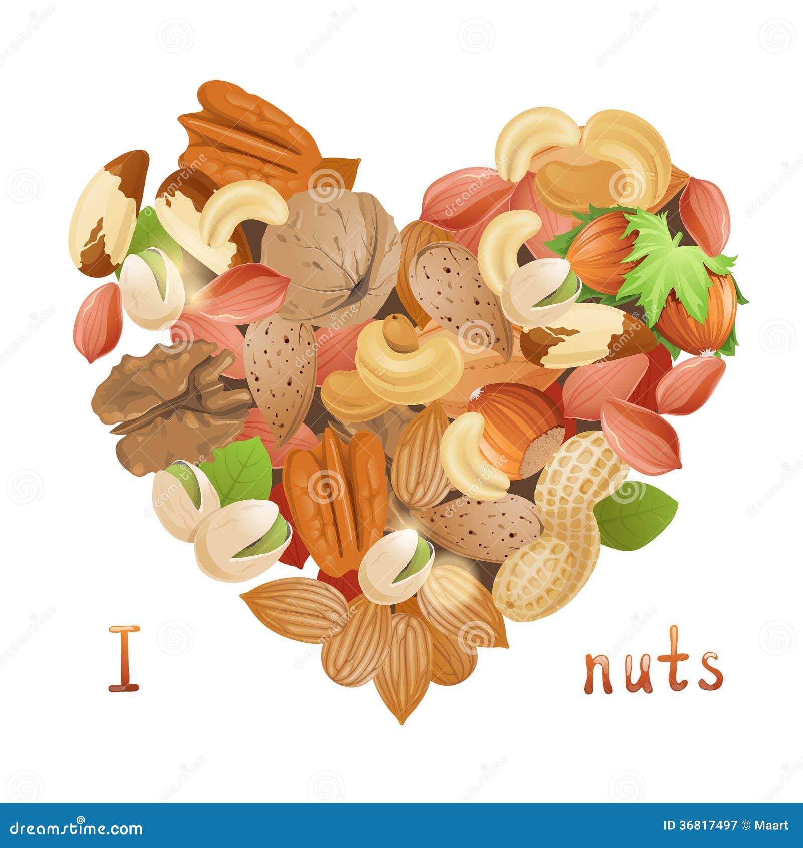 Heart made from nuts stock vector. Illustration of brown 36817497