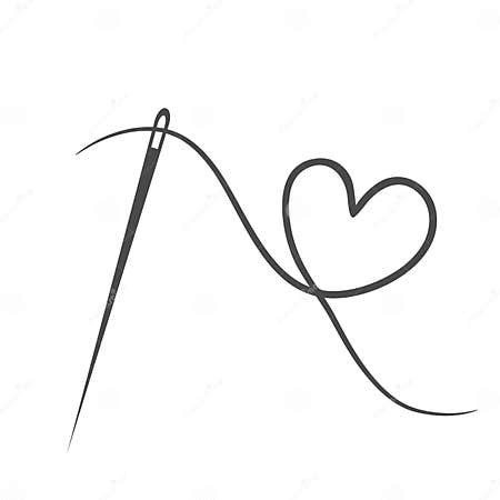 Heart with a Needle Thread Icon for Design on White. Vector ...