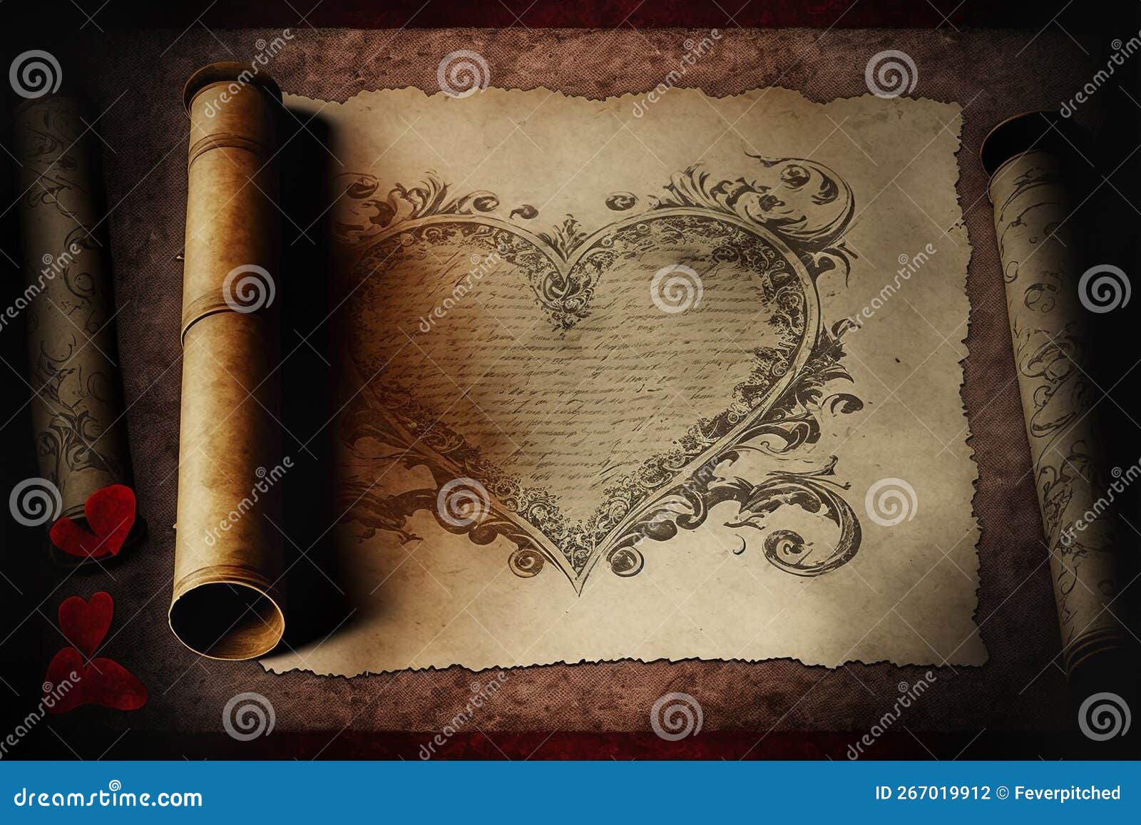Delicate Heart on Parchment Paper Generative AI Stock Illustration