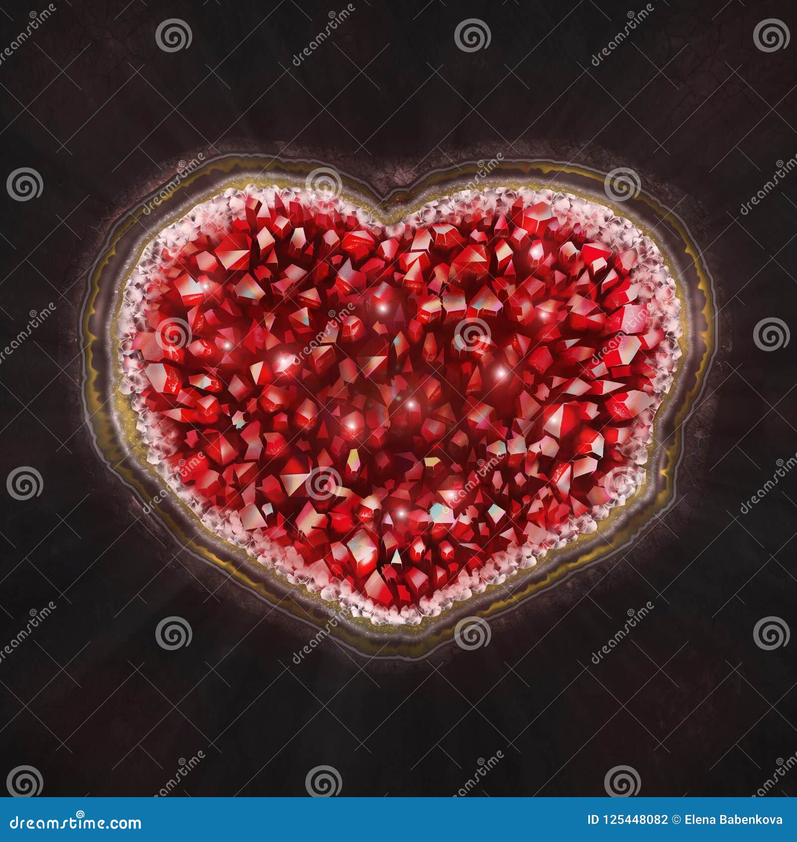 A Heart of Red Crystals Sparkles Inside the Stone. Stock Illustration