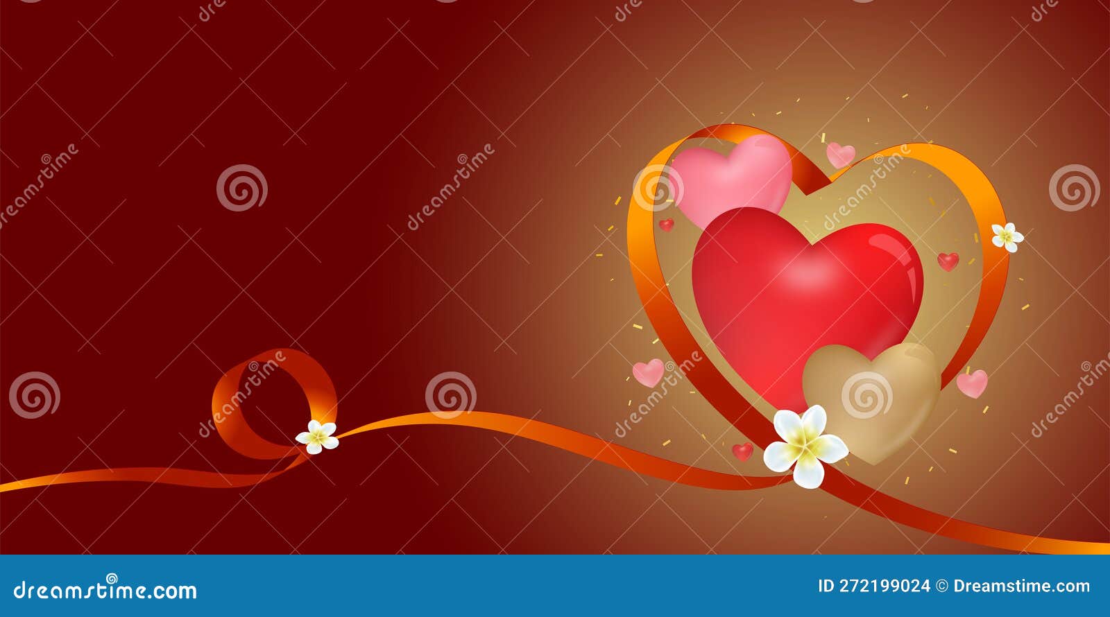 Heart red ribbon flowers stock vector. Illustration of ribbon - 272199024