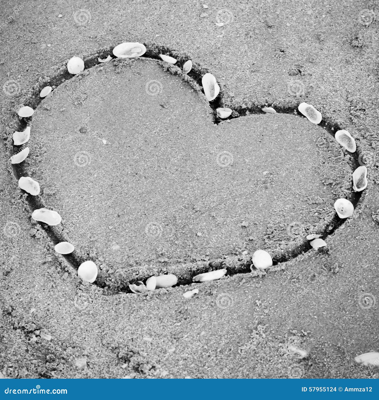 A Heart On The Sand In The Beach Black And White Color Tone Styl Stock ...