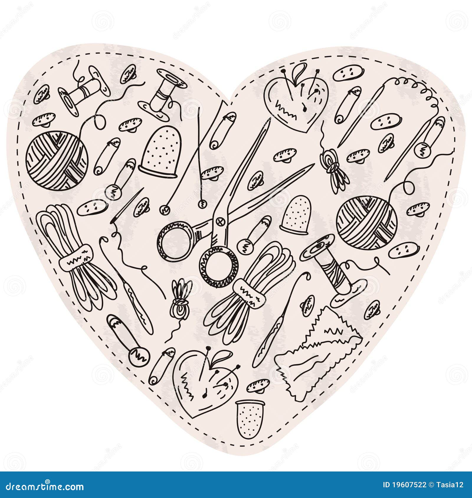 Heart with Sewing and Kniting Items Stock Vector Illustration of