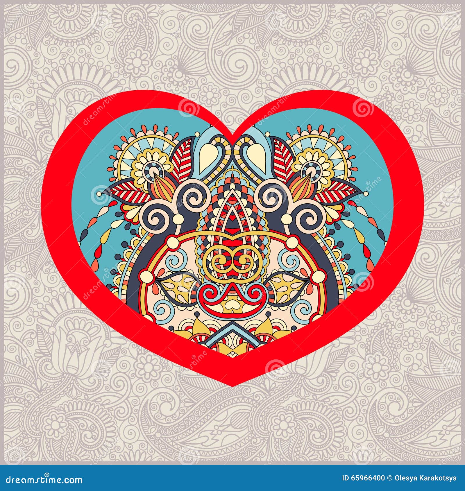Heart Shape with Ethnic Floral Paisley Design for Valentine Day ...