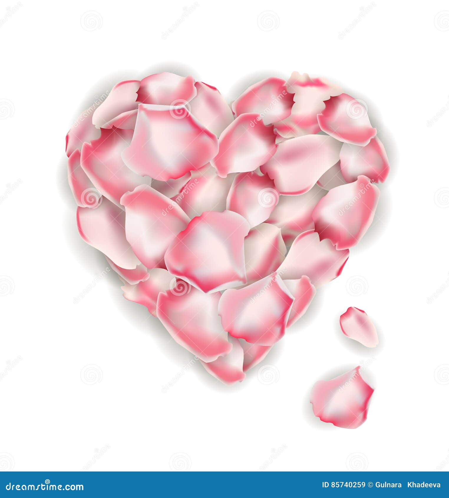 heart shape of pink rose petals isolated on a white background