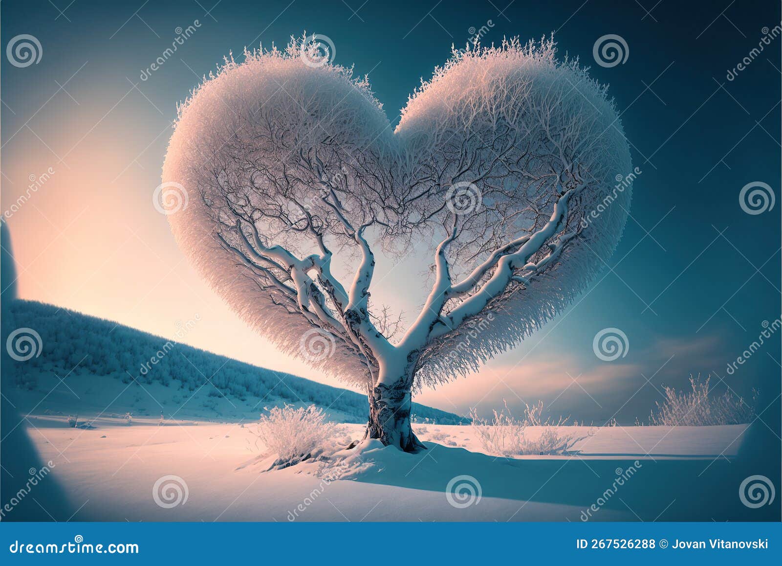 Heart Shape Tree in Winter Snow White Scene Landscape. Stock Photo ...