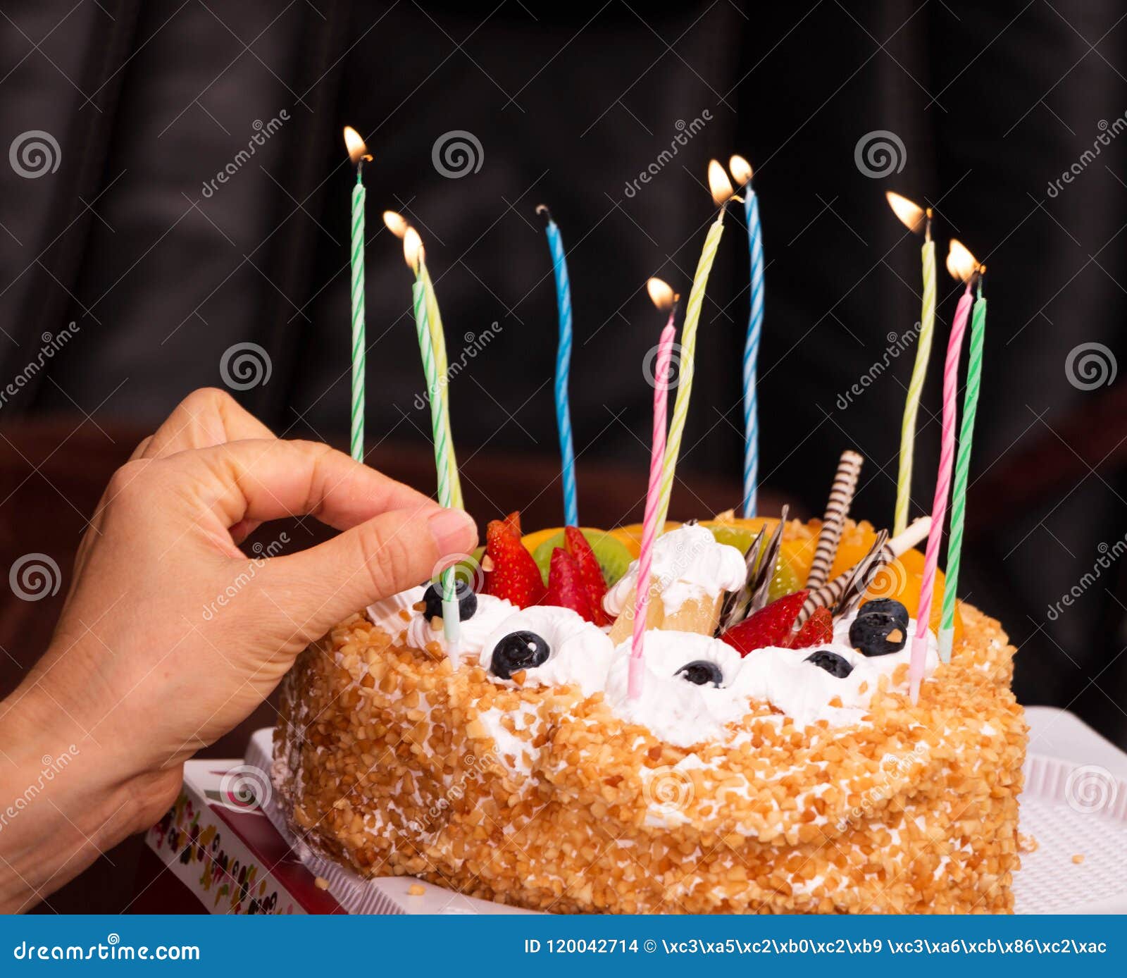 A Birthday Cake Lit with Candles Stock Photo - Image of candle ...