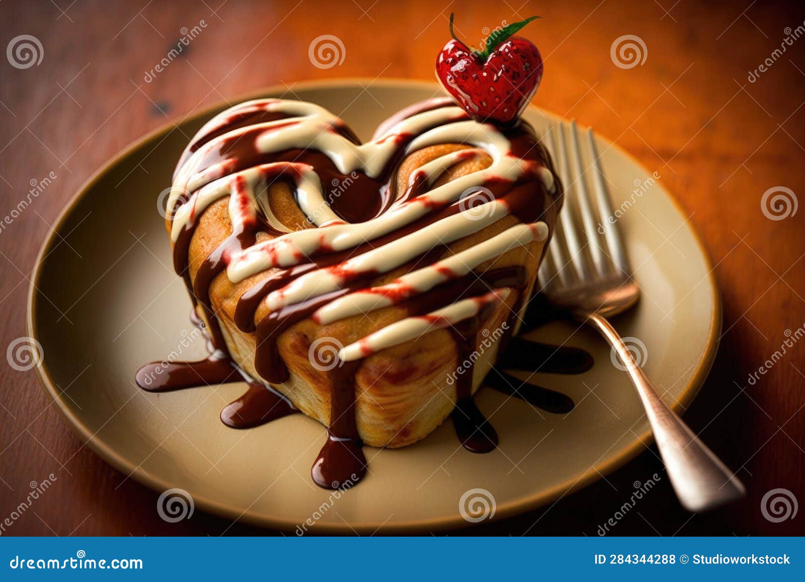 Heartshaped Cinnamon Roll with Drizzled Icing, Surrounded by a Heart
