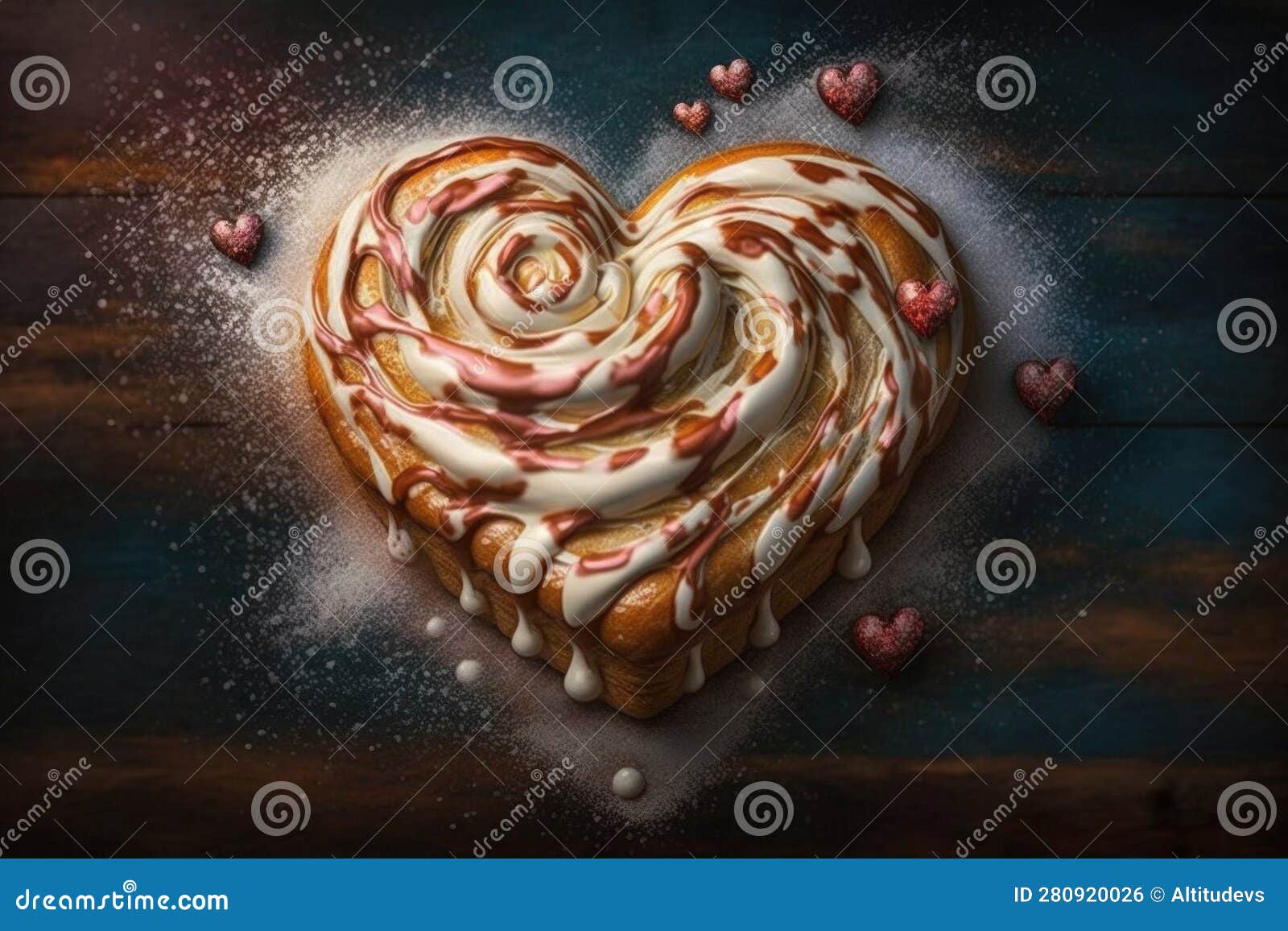 Heartshaped Cinnamon Roll Drizzled with Icing and Topped with a
