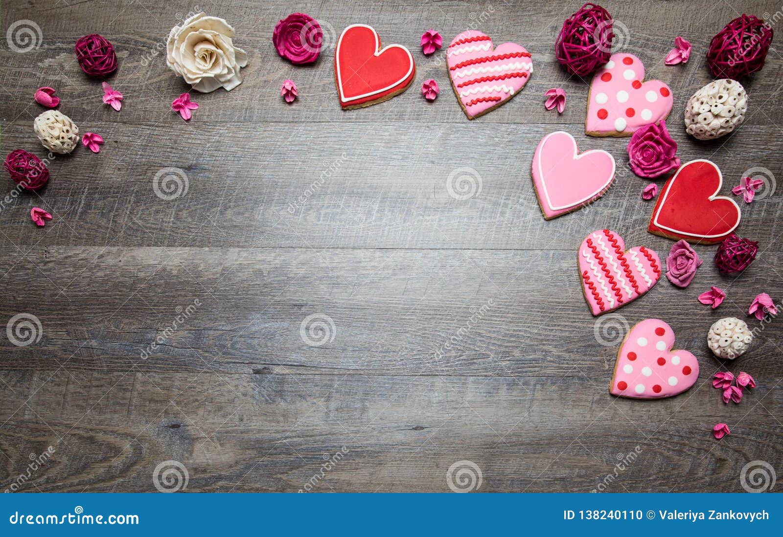 Heart Shaped Cookies on a Rustic Wood Background for Saint ...