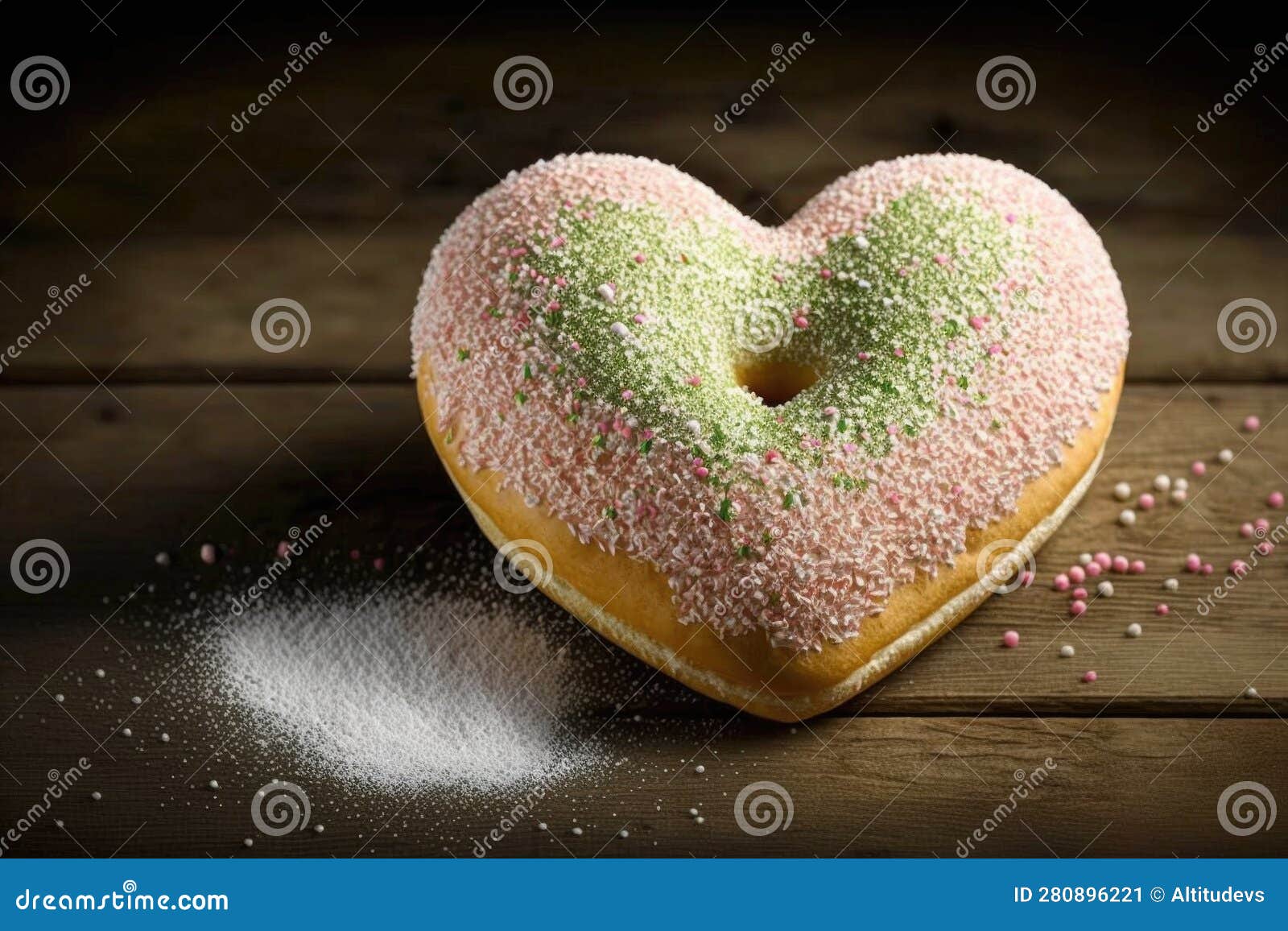 Heartshaped Donut with Simple Sprinkles and Dusting of Powdered Sugar