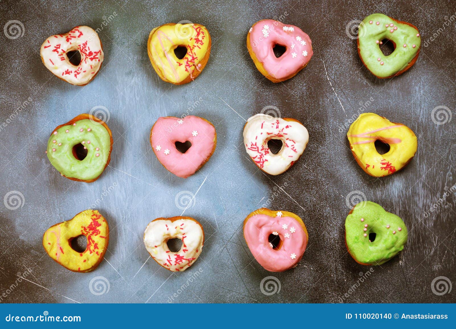Heart Shaped Donuts on Textured Background Stock Photo Image of snack, doughnuts 110020140