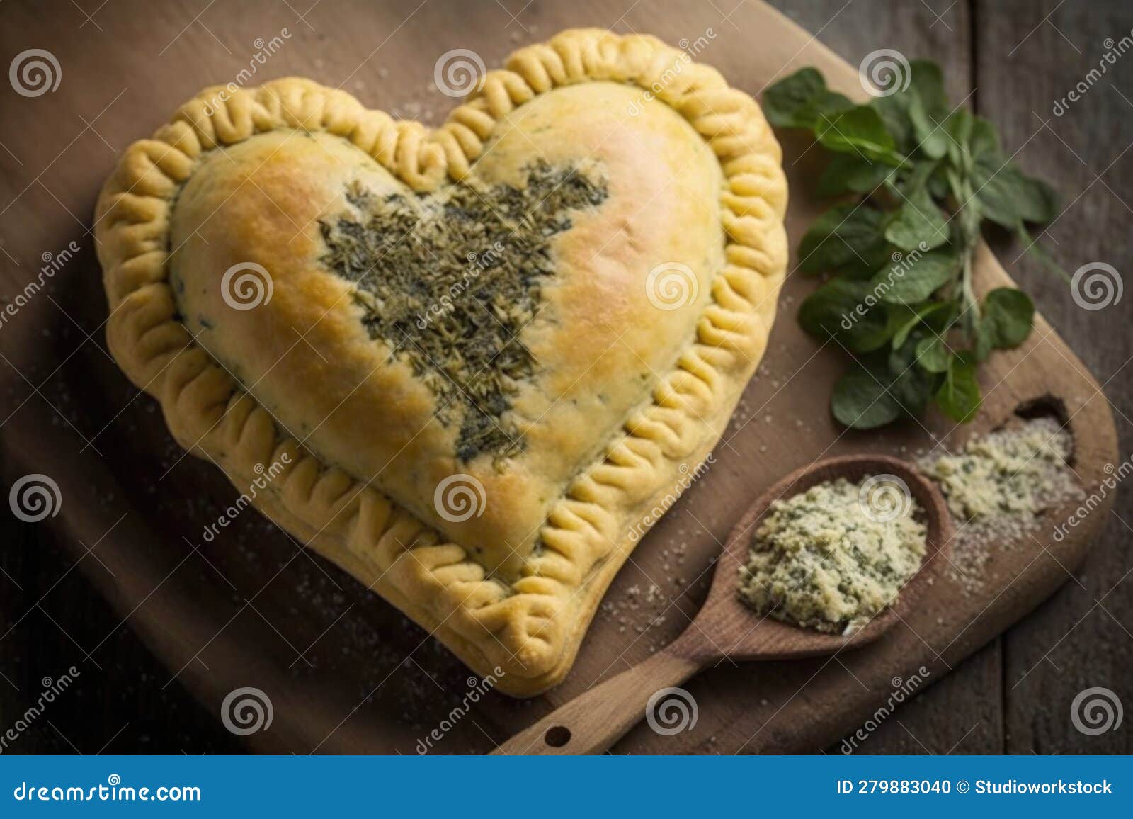 Heartshaped Empanada Filled with Cheese and Herbs Stock Illustration