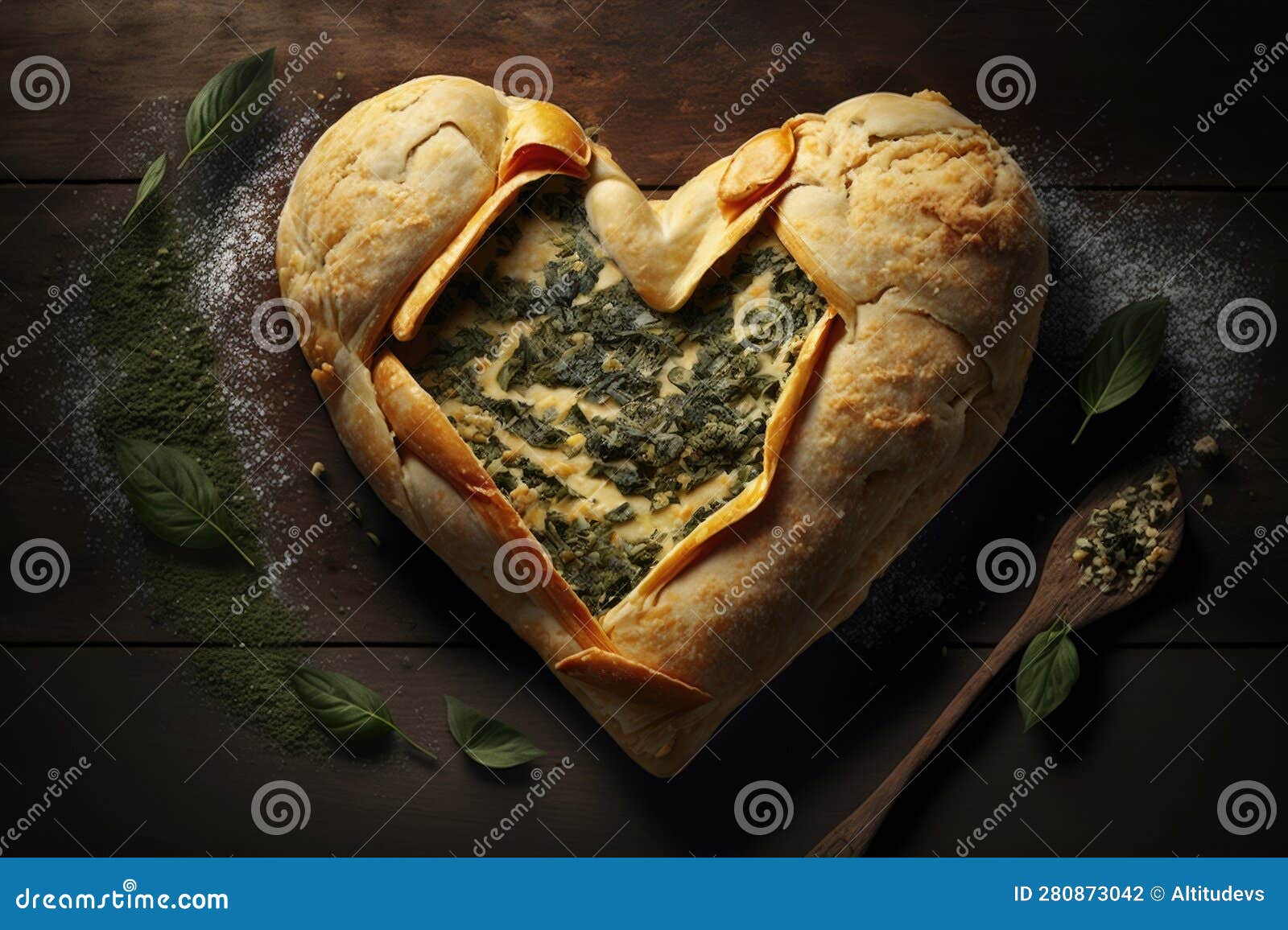 Heartshaped Empanada Filled with Cheese and Herbs Stock Illustration