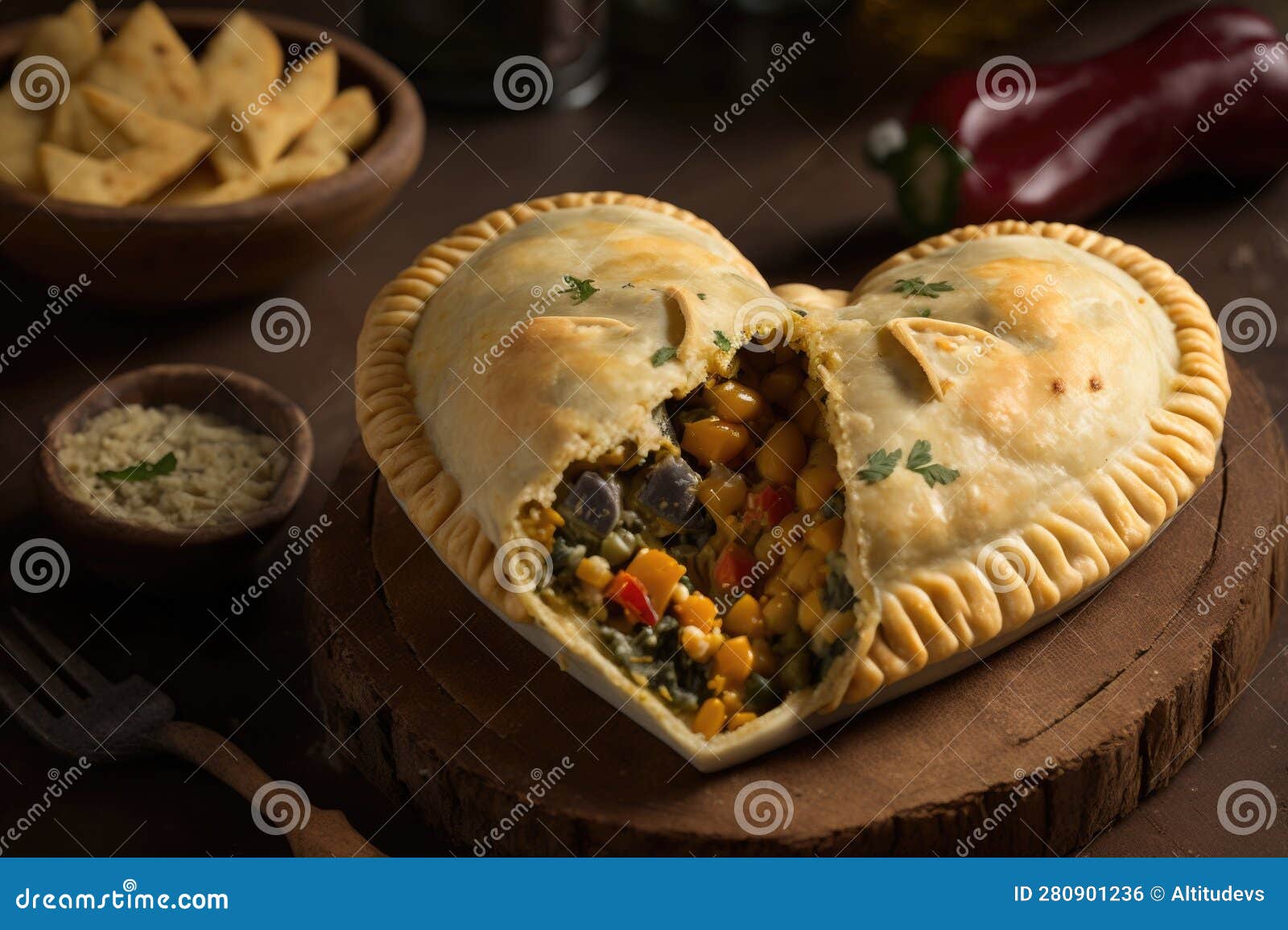 Heartshaped Empanada Filled with a Savory Mix of Cheese and Roasted