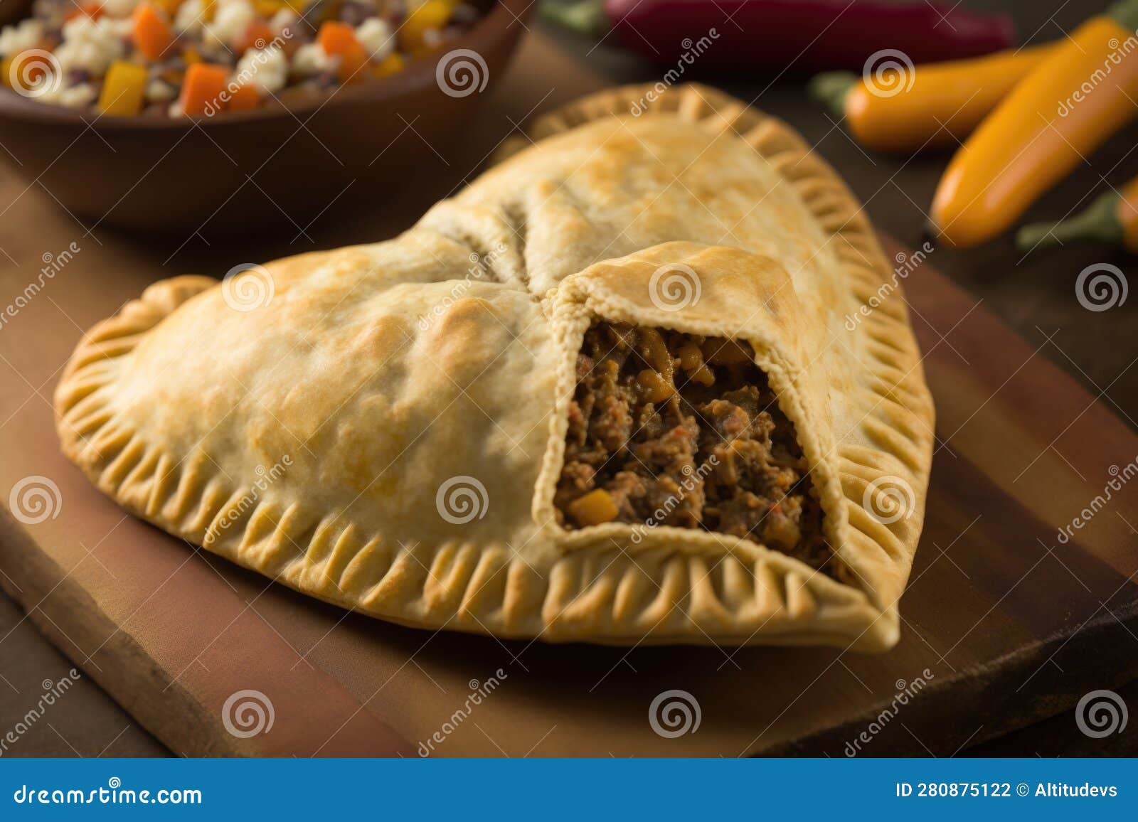 Heartshaped Empanada with a Mixture of Beef, Chicken, and Cheese Stock