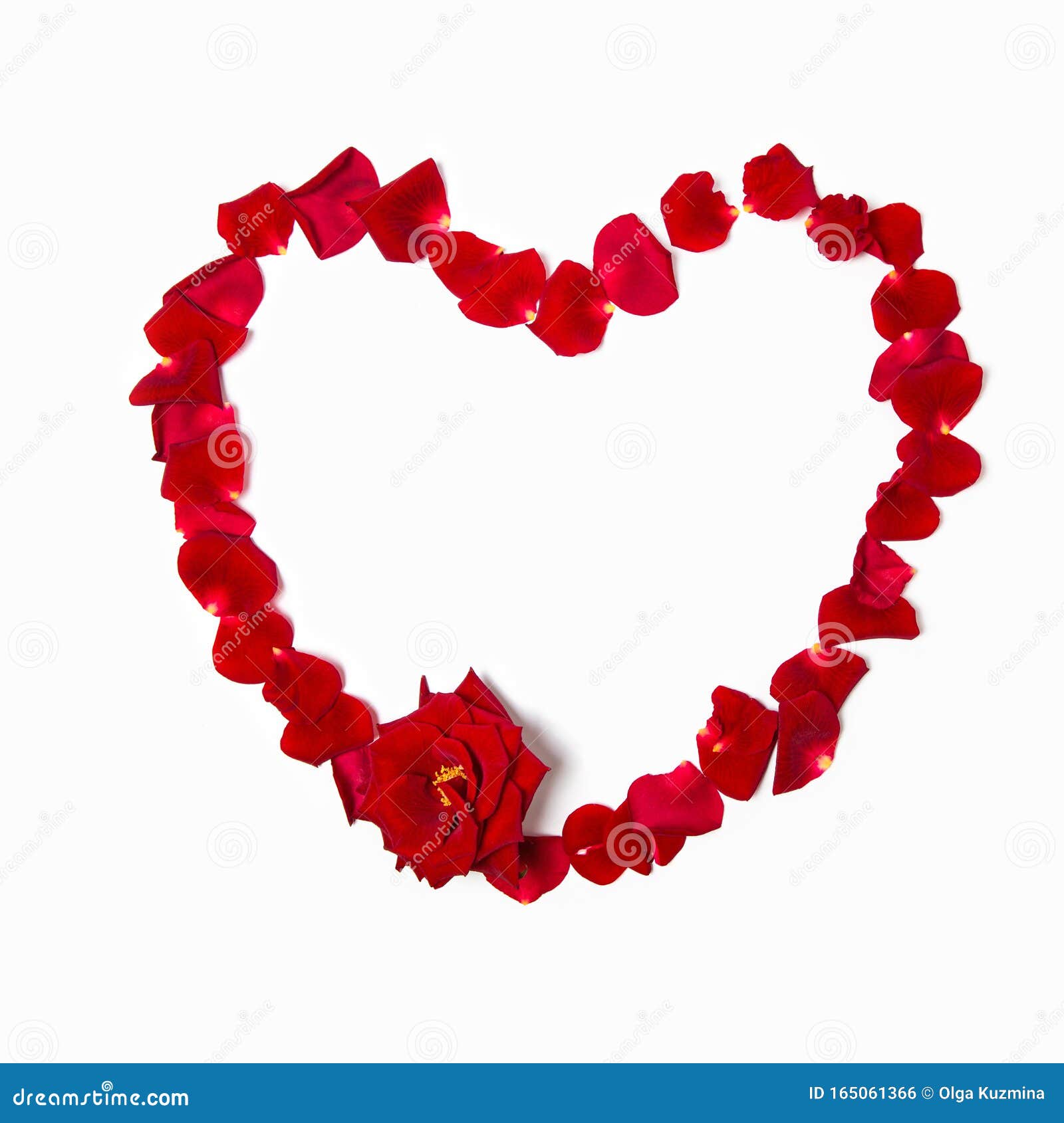 Heart Shaped Frame Of Red Rose Petals On A White Isolated Background ...