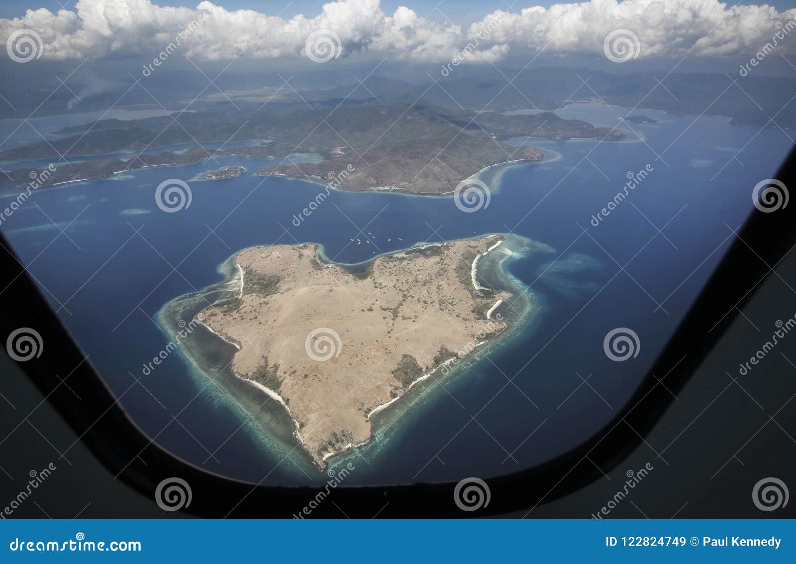 heart d island viewed from plane in nusa tenggara, indonesia