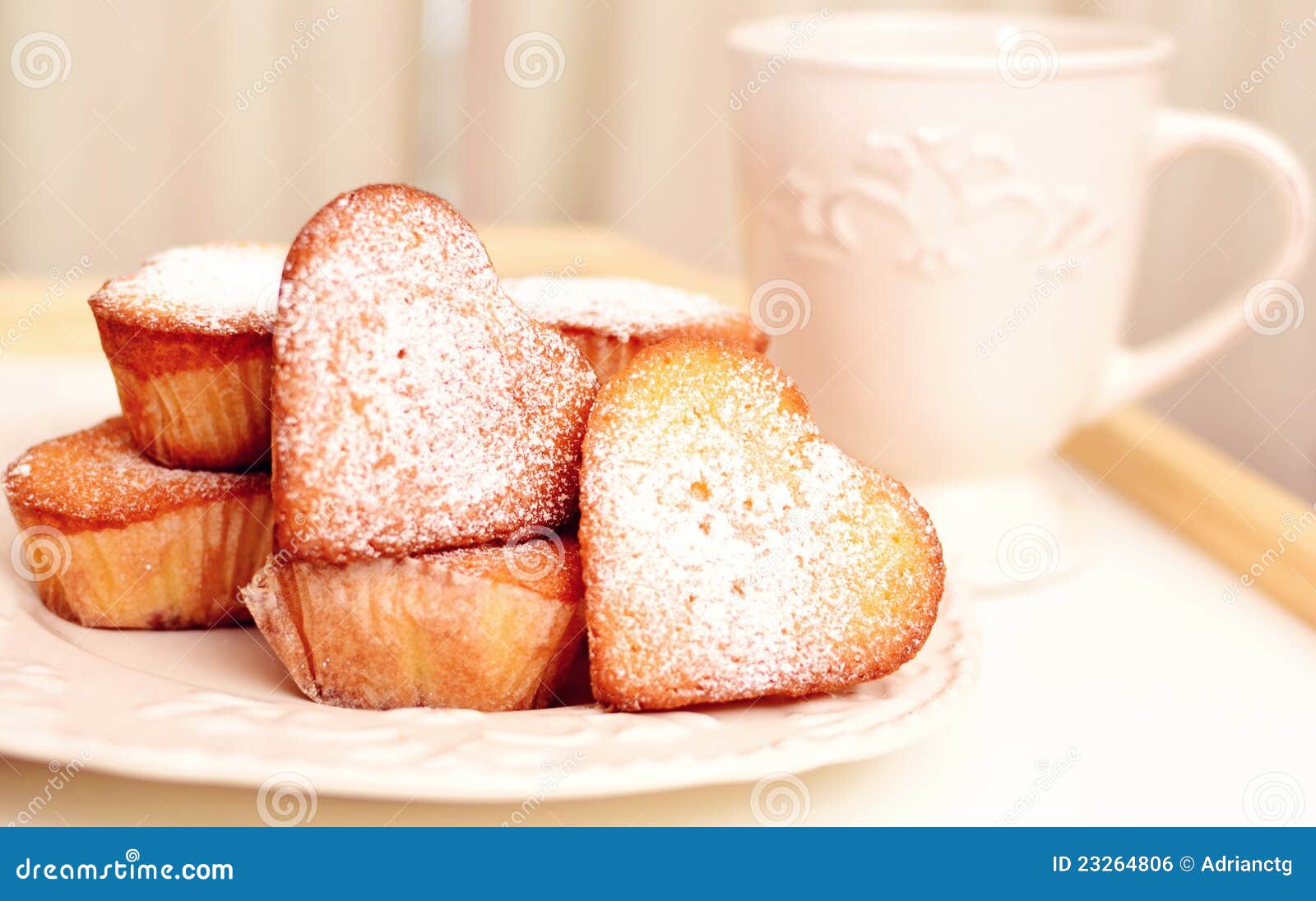 Heart Shaped Muffins in Vintage Plate Stock Photo Image of baking