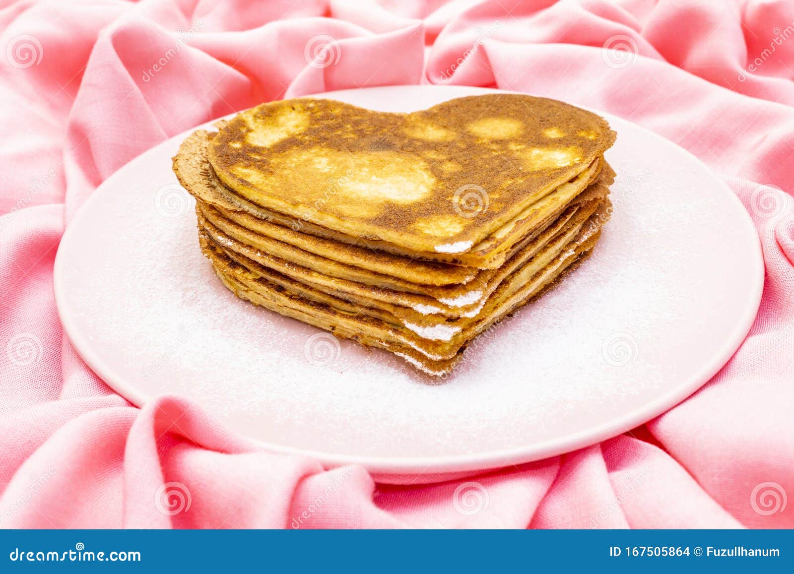 Heart Shaped Pancakes for Romantic Breakfast on Rosy Plate. Shrovetide ...